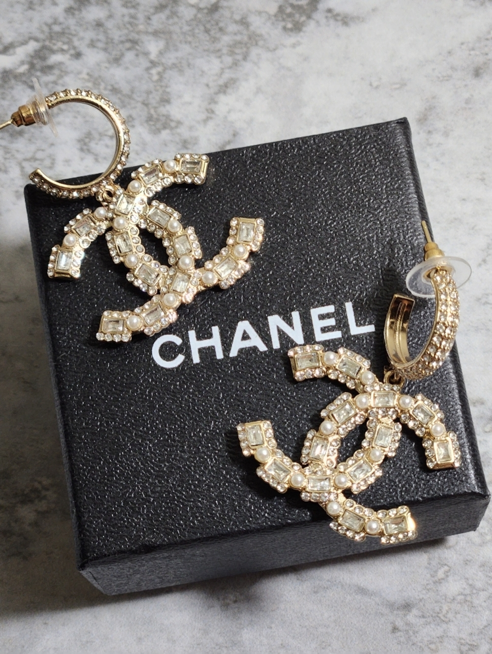 CHANEL Gold Crystal CC Logo Hoop Earrings ✨️ - Picture 7 of 7